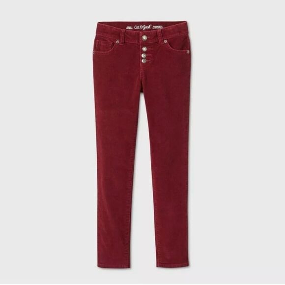 Cat & Jack Girls’ Super Stretch Corduroy Burgundy Skinny Pants - Picture 1 of 5